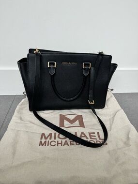 Michael Kors Black Saffiano Leather Tote with Gold Hardware
